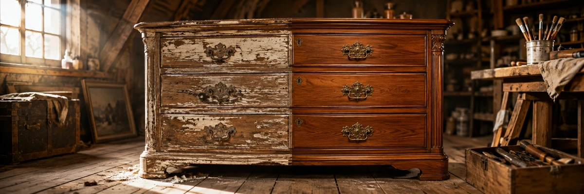 Reconditionare mobila veche inainte si dupa renovare
