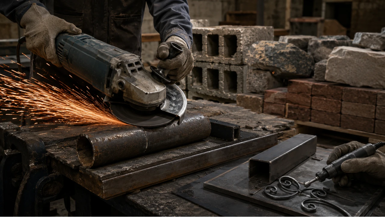 Flex mare folosit pentru taierea unei tevi metalice in lucrari grele