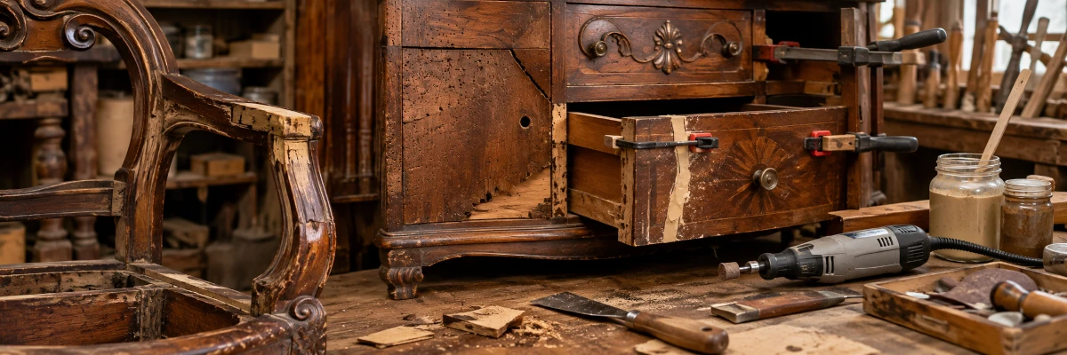 Repararea defectelor lemnului la mobila veche