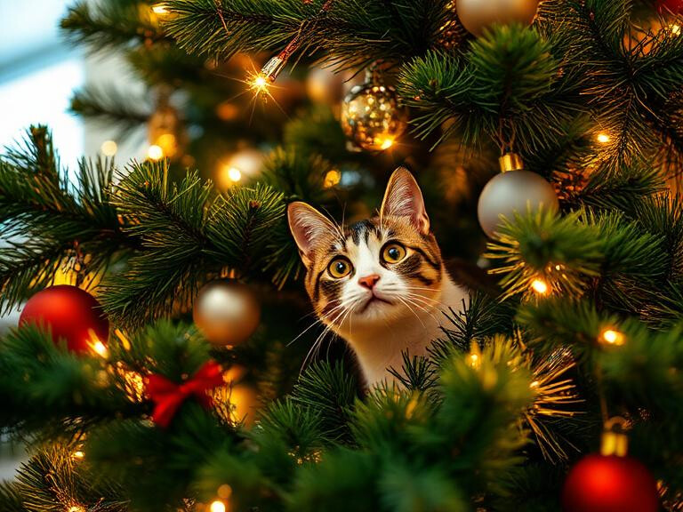 cica a karácsonyfán