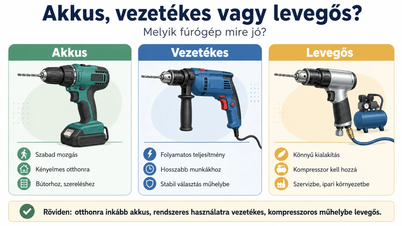 Akkus, vezetékes és levegős fúrógépek összehasonlítása
