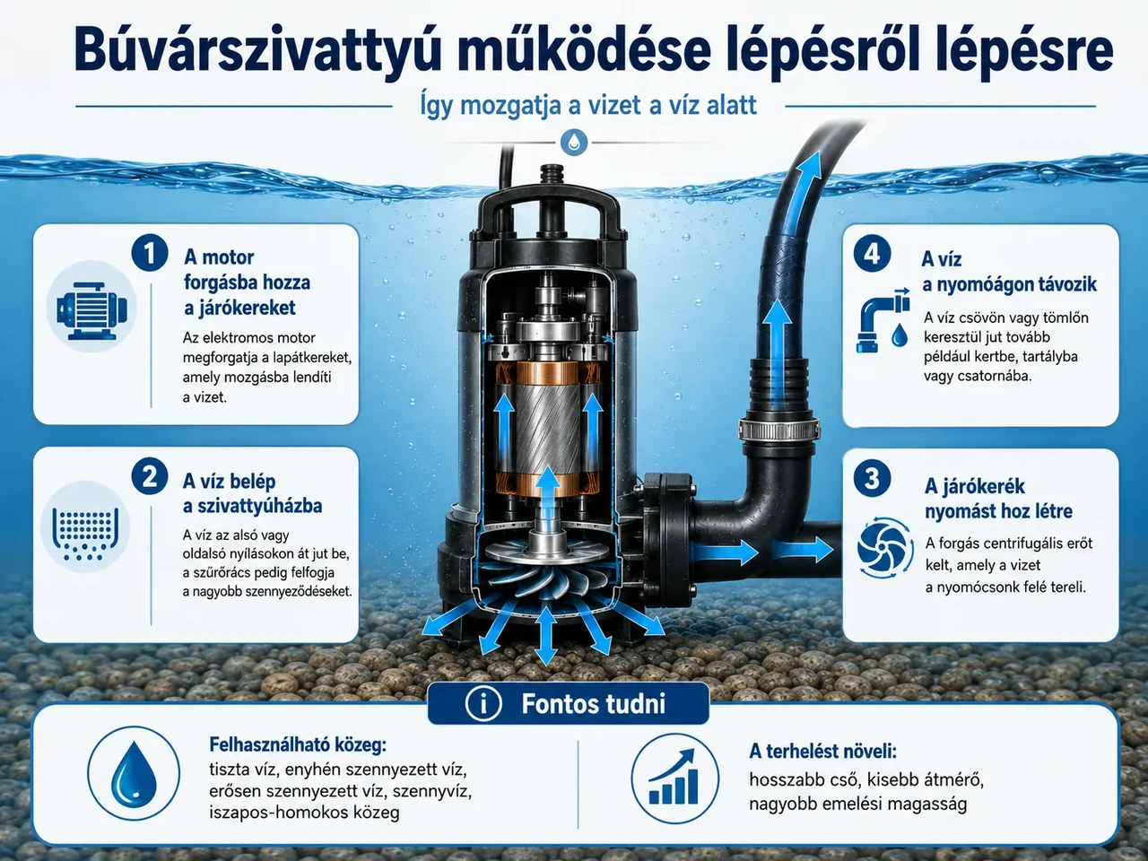 A búvárszivattyú működése infografika