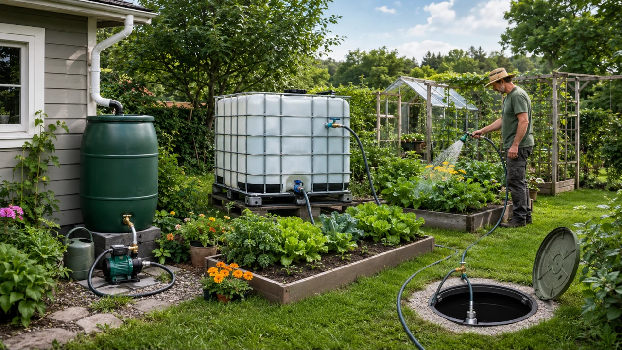 Esővízgyűjtés hordóval, IBC tartállyal és ciszternával kerti locsoláshoz