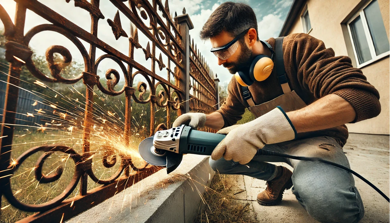 férfi kerítést csiszol