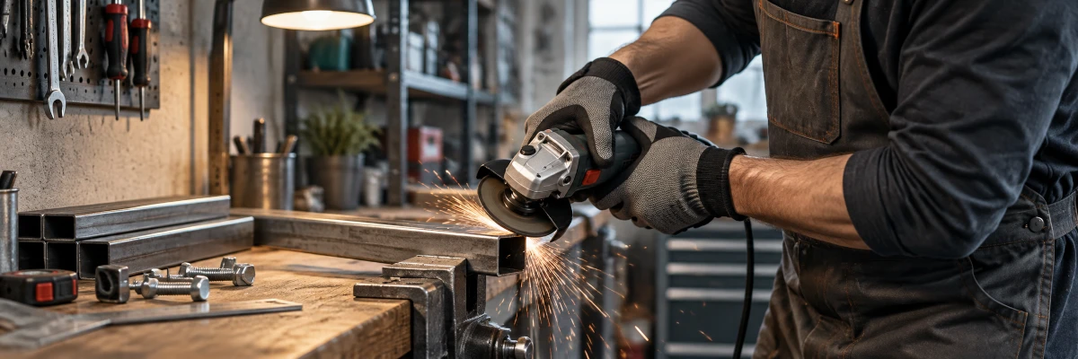 Flex mic utilizat pentru taierea precisa a profilelor metalice in atelier.