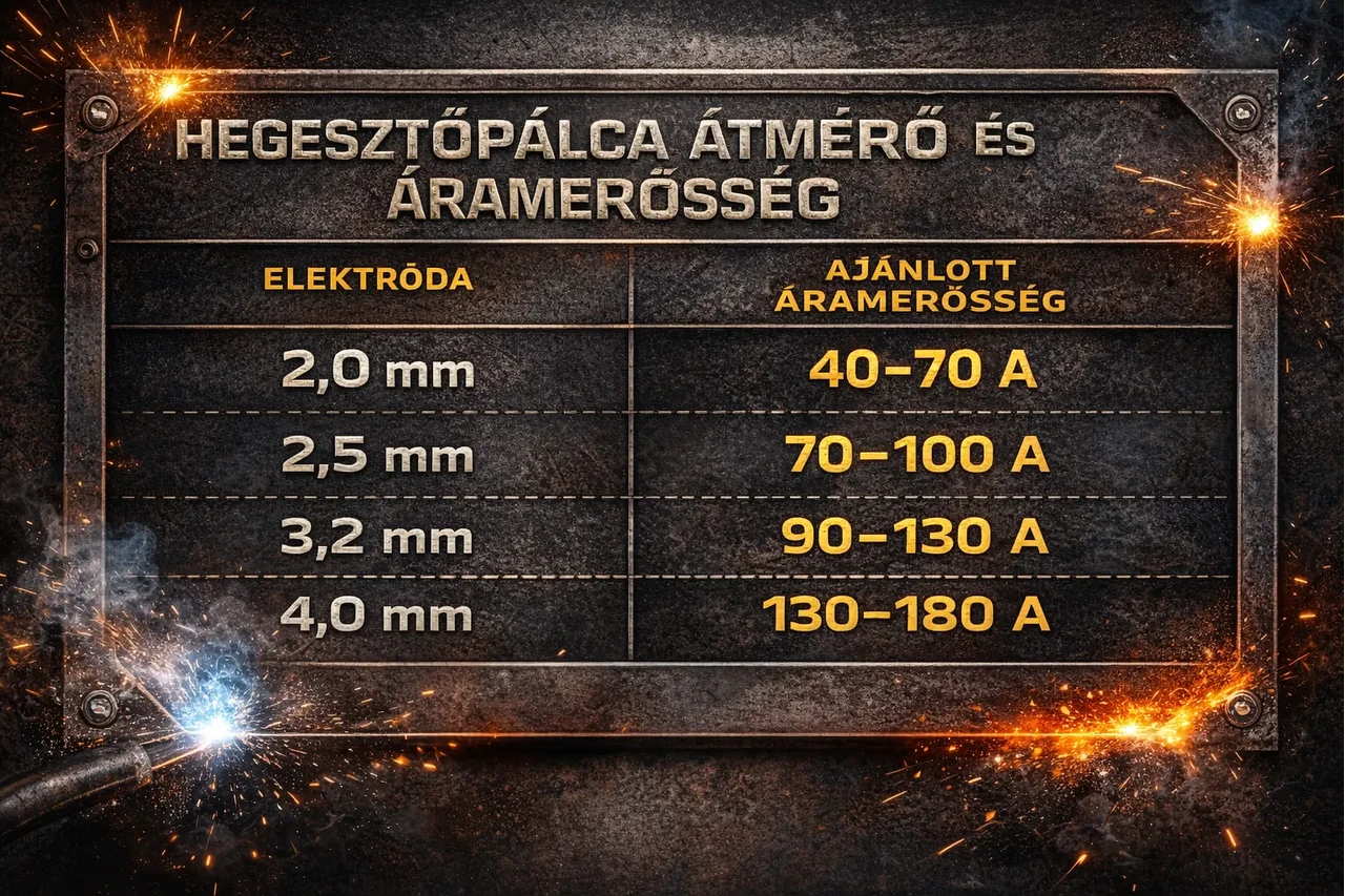 hegesztőpálca átmérő és áramerősség táblázat