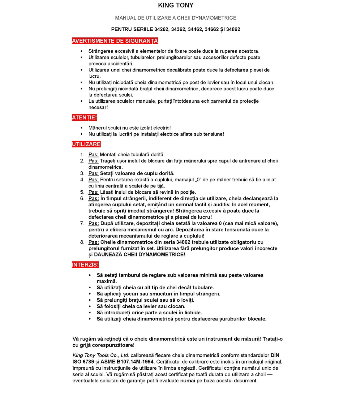 King Tony nyomatékkulcs kezelési tájékoztató 2