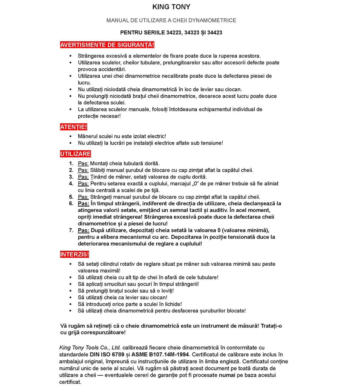 King Tony nyomatékkulcs kezelési tájékoztató-1