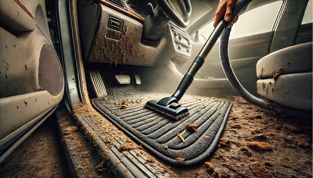 koszos autóbelső porszívózása