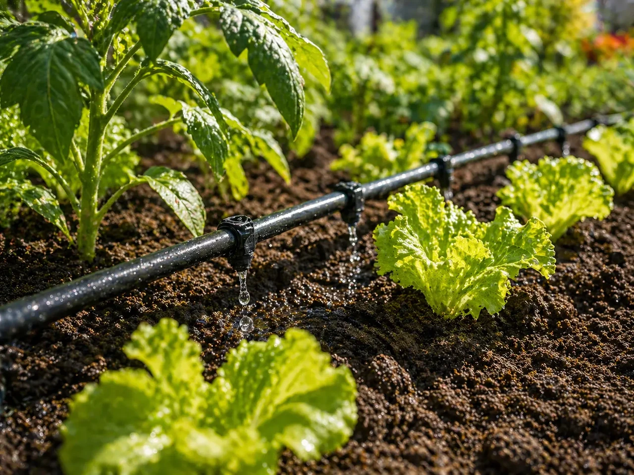 Legume proaspete si sistem de irigare in gradina