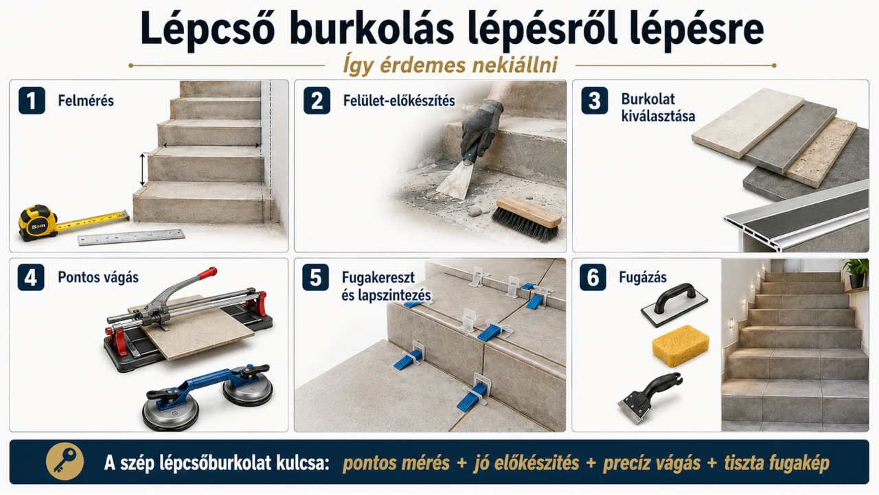 Lépcsőburkolás lépésről lépésre infografika
