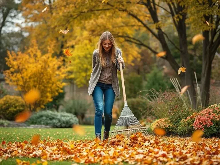 lombgyűjtés őszi kertben