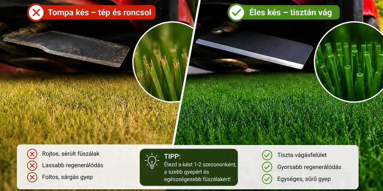 Tompa vs éles fűnyírókés összehasonlítása