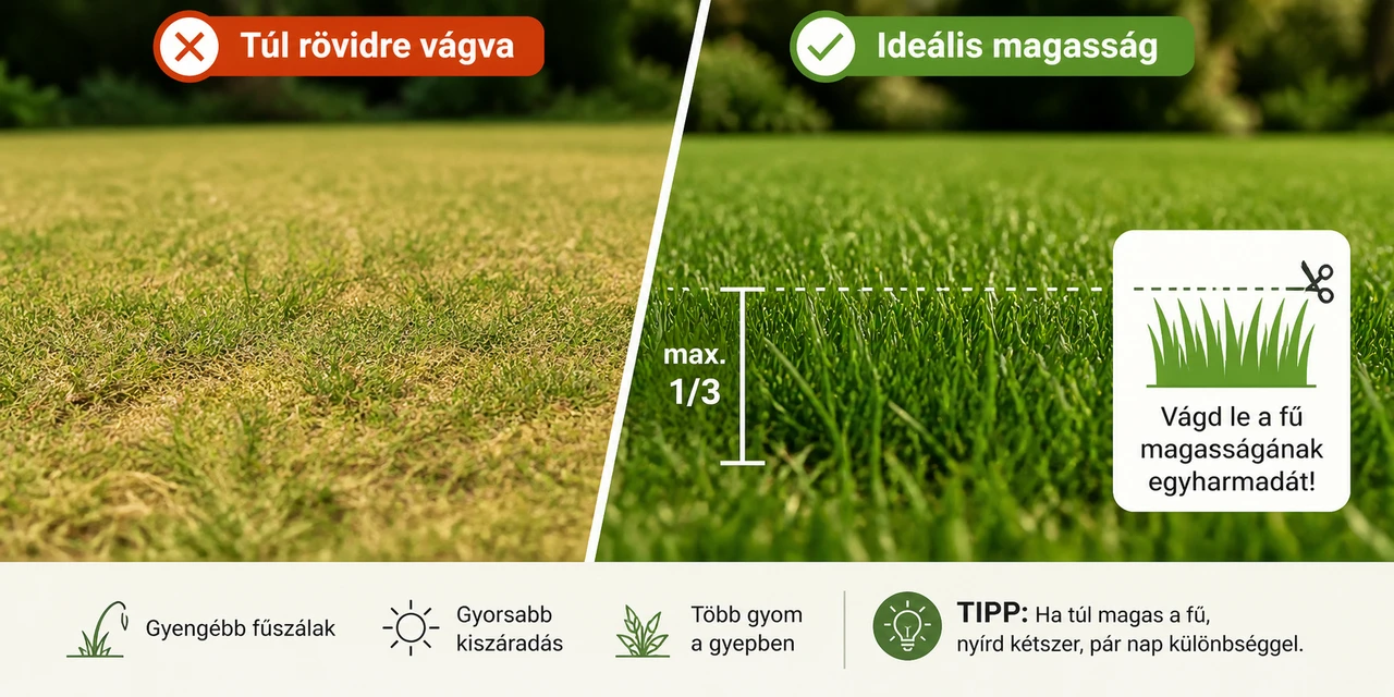 túl rövid és ideális fűvágás összehasonlítása