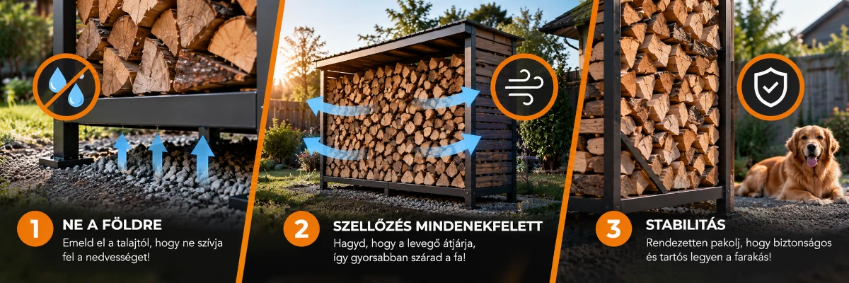 Tűzifa tárolása három lépésben