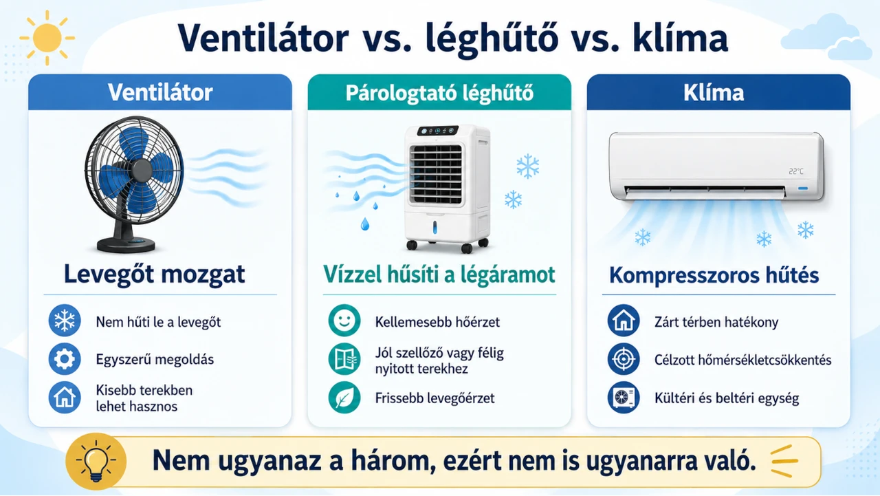 Ventilátor, léghűtő, klíma összehasonlítása