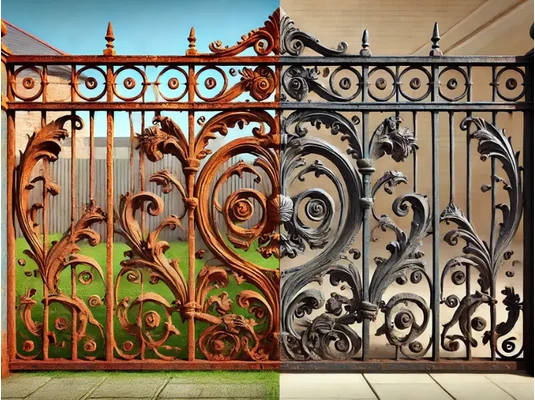 rozsdás vs. felújított kerítés