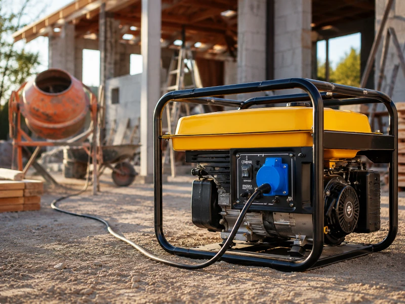 Aggregátor működés közben egy betonkeverő mellett. Aggregátor működés közben egy betonkeverő mellett.