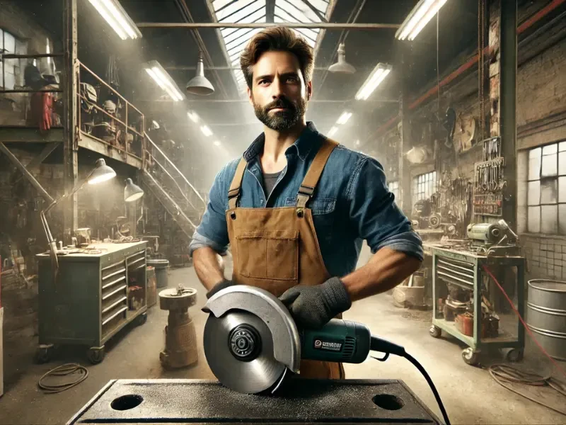 egy műhelyben egy férfi és egy nagy flex egy műhelyben egy férfi és egy nagy flex