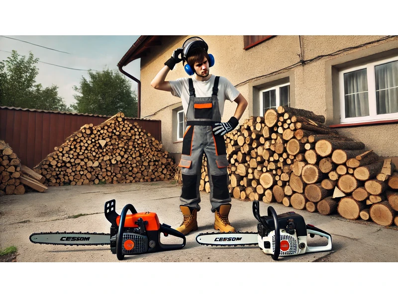 láncfűrészek és farönkök, valamint egy tanácstalan férfi aki nem tudja melyik láncfűrészt válassza láncfűrészek és farönkök, valamint egy tanácstalan férfi aki nem tudja melyik láncfűrészt válassza