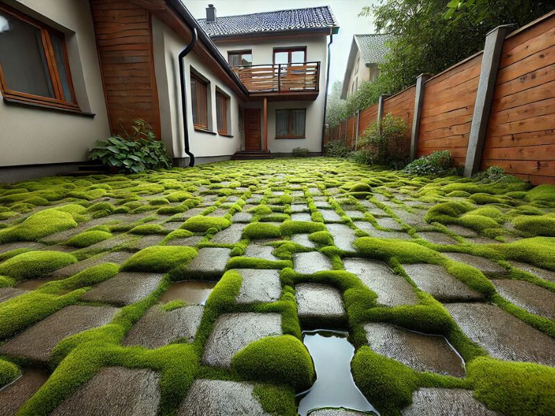 mohás tisztításra váró térkő