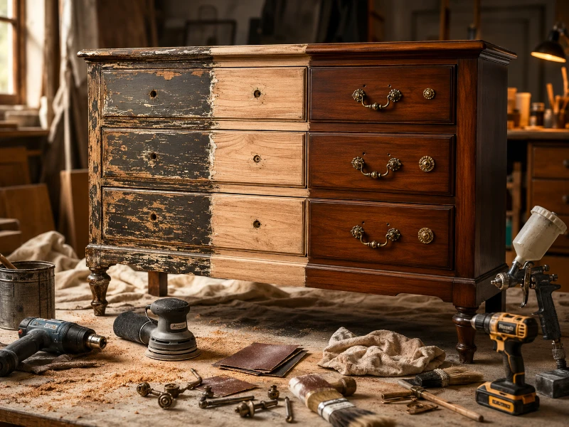 Reconditionare mobila veche pas cu pas intr-un atelier Reconditionare mobila veche pas cu pas intr-un atelier