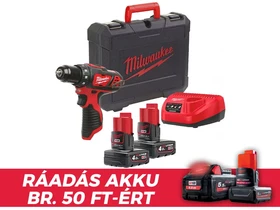 Milwaukee M12BDD-402C akkus fúrócsavarozó tokmányos 12 V | 30 Nm | Szénkefés | 2 x 4 Ah akku + töltő | Kofferben