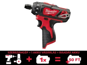 Milwaukee M12 BD-0 akkus fúrócsavarozó bitbefogással 12 V | 30 Nm | Szénkefés | Akku és töltõ nélkül | Kartondobozban