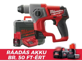 Milwaukee M12 CH-202C akkus fúrókalapács 12 V | 1,1 J | Betonban 13 mm | 1,7 kg | Szénkefementes | 2 x 2 Ah akku + töltő | Kofferben