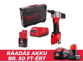 Milwaukee M12BPRT-201X akkus popszegecselő 12 V | 2,4 - 4,8 mm | 9000 N | Szénkefés | 1 x 2 Ah akku + töltő | Heavy Duty kofferben