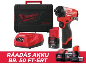 Milwaukee M12FID2-202X akkus ütvecsavarozó bitbefogással 12 V | 170 Nm | 1/4 bit | Szénkefementes | 2 x 2 Ah akku + töltõ | Heavy Duty kofferben