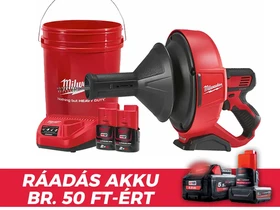 Milwaukee M12BDC8-202C akkus duguláselhárító 12 V | 32 - 50 mm | 7,6 m | Szénkefés | 2 x 2 Ah akku + töltő | Kofferben