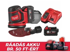 Milwaukee M18BOS125-502B akkus excentercsiszoló 18 V | Szénkefés | 2 x 5 Ah akku + töltő | Kartondobozban