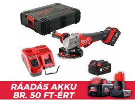 Milwaukee M18ONEFSAG125XPDB-502X akkus sarokcsiszoló 18 V | 125 mm | 8500 RPM | Szénkefementes | 2 x 5 Ah akku + töltõ | Heavy Duty kofferben