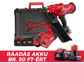 Milwaukee M18FFN-502C akkus szerkezeti szegező 18 V | 50 - 90 mm | Átmérő 2,9 - 3,32 mm | 34 ° | Szénkefementes | 2 x 5 Ah akku + töltő | Kofferben