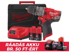 Milwaukee M12FPDX-202X akkus ütvefúró-csavarozó 12 V | 37 Nm | 0 - 13 mm | Szénkefementes | 2 x 2 Ah akku + töltő | Heavy Duty kofferben