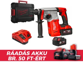Milwaukee M18BLH-502X akkus fúró-vésőkalapács 18 V | 2,3 J | Betonban 26 mm | 2,6 kg | Szénkefementes | 2 x 5 Ah akku + töltő | Heavy Duty kofferben