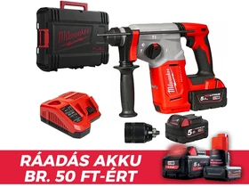 Milwaukee M18BLHX-502X akkus fúró-vésőkalapács 18 V | 2,3 J | Betonban 26 mm | 2,8 kg | Szénkefementes | 2 x 5 Ah akku + töltő | Heavy Duty kofferben