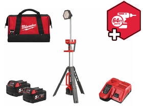 Milwaukee M18SAL2-502B akkus teleszkópos térmegvilágító lámpa 18 V | 860 lumen/1300 lumen/2800 lumen | 1,1 - 2,2 m | 2 x 5 Ah akku + töltő | Kartondobozban