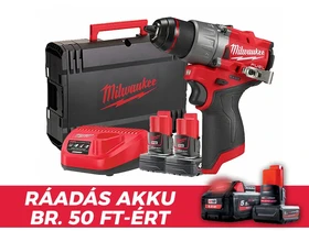 Milwaukee M12FDD2-402X akkus fúrócsavarozó tokmányos 12 V | 45 Nm | Szénkefementes | 2 x 4 Ah akku + töltő | Heavy Duty kofferben