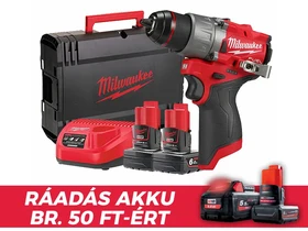 Milwaukee M12FDD2-602X akkus fúrócsavarozó tokmányos 12 V | 45 Nm | Szénkefementes | 2 x 6 Ah akku + töltő | Heavy Duty kofferben