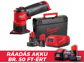 Milwaukee M12FDSS-422X akkus rezgőcsiszoló 12 V | 63,5 x 88,8 mm | Szénkefementes | 2 Ah + 4 Ah akku + töltő | Heavy Duty kofferben