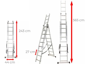 Ztrust háromrészes többcélú létra 3 x 9 fokos | 5,65 m | Alumínium Ztrust háromrészes többcélú létra 3 x 9 fokos | 5,65 m | Alumínium