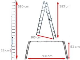 Ztrust négyrészes csuklós többcélú létra 4 x 5 fokos | 4,65 | Alumínium