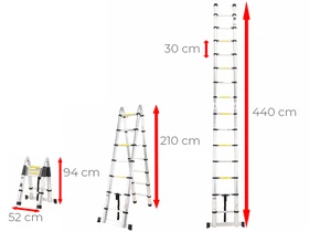Ztrust kétrészes teleszkópos többcélú létra 2 x 7 fokos | 4,4 m | Alumínium Ztrust kétrészes teleszkópos többcélú létra 2 x 7 fokos | 4,4 m | Alumínium