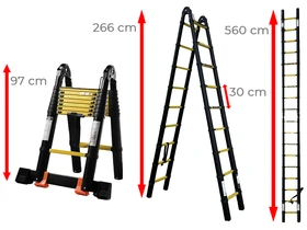 Ztrust kétrészes teleszkópos többcélú létra 2 x 9 fokos | 5,6 m | Alumínium Ztrust kétrészes teleszkópos többcélú létra 2 x 9 fokos | 5,6 m | Alumínium