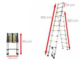 Ztrust teleszkópos kétrészes kombi létra 2 x 13 fokos | 3,2 m | Alumínium Ztrust teleszkópos kétrészes kombi létra 2 x 13 fokos | 3,2 m | Alumínium