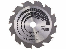 Bosch Construct Wood ø 160 x 2,6 / 1,6 x 20 / 16 mm körfűrészlap Bosch Construct Wood ø 160 x 2,6 / 1,6 x 20 / 16 mm körfűrészlap