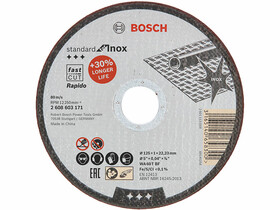 Bosch Standard for Inox WA 60 T BF Rapido ø 125 x 1,0 mm, ø 22,23 mm vágókorong Bosch Standard for Inox WA 60 T BF Rapido ø 125 x 1,0 mm, ø 22,23 mm vágókorong