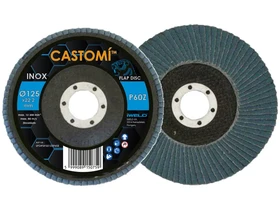 CASTOMI INOX lamellas csiszolotarcsa F29 kupos 125x222 P60Z Kép: CASTOMI INOX lamellas csiszolotarcsa F29 kupos 125x222 P60Z.webp